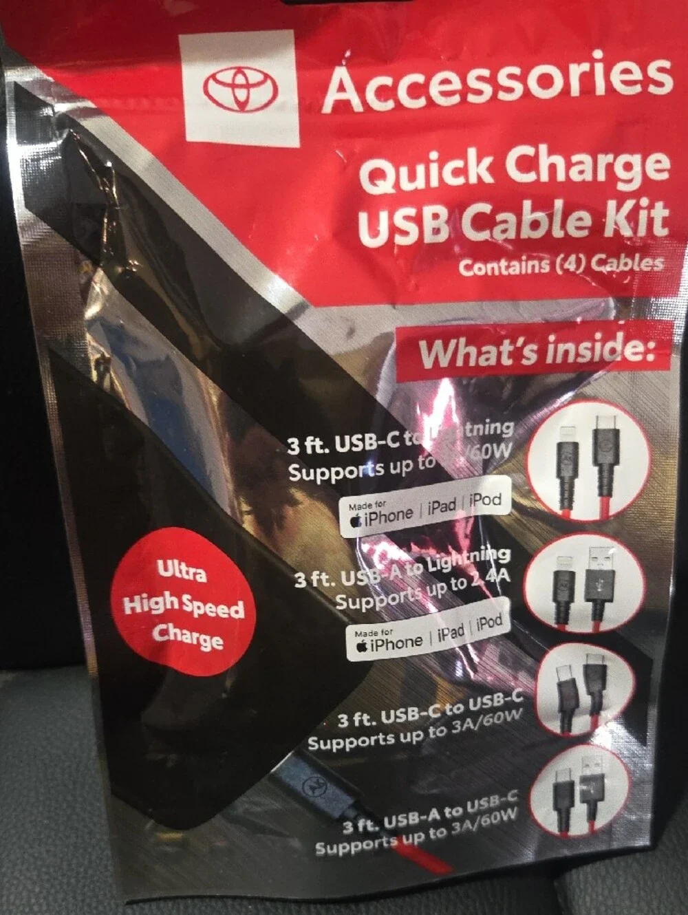 Toyota Accessories Quick Charge USB Cable Kit - Red & Black